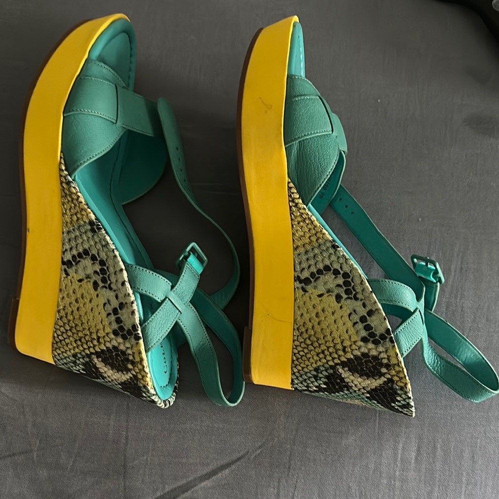 Cole Haan size 9 wedge Blue-Green Strappy Sandals cushioned cute Euc